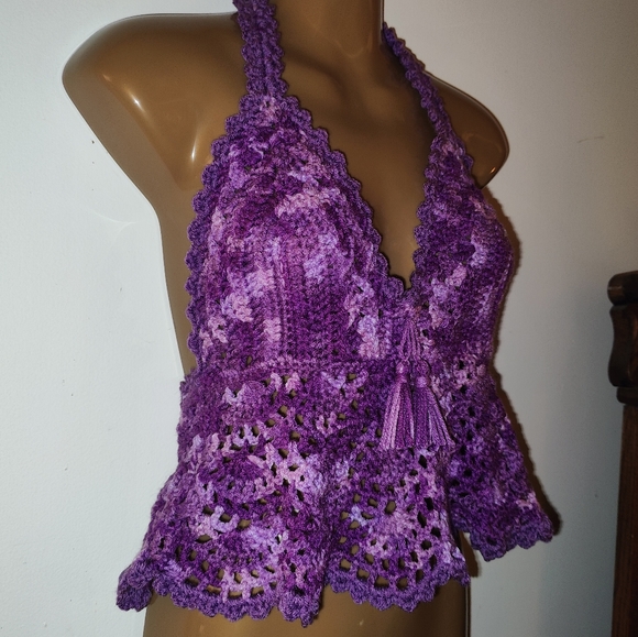 Hand Crochet Boho Festival Halter Boho Bodice Top - Picture 2 of 8